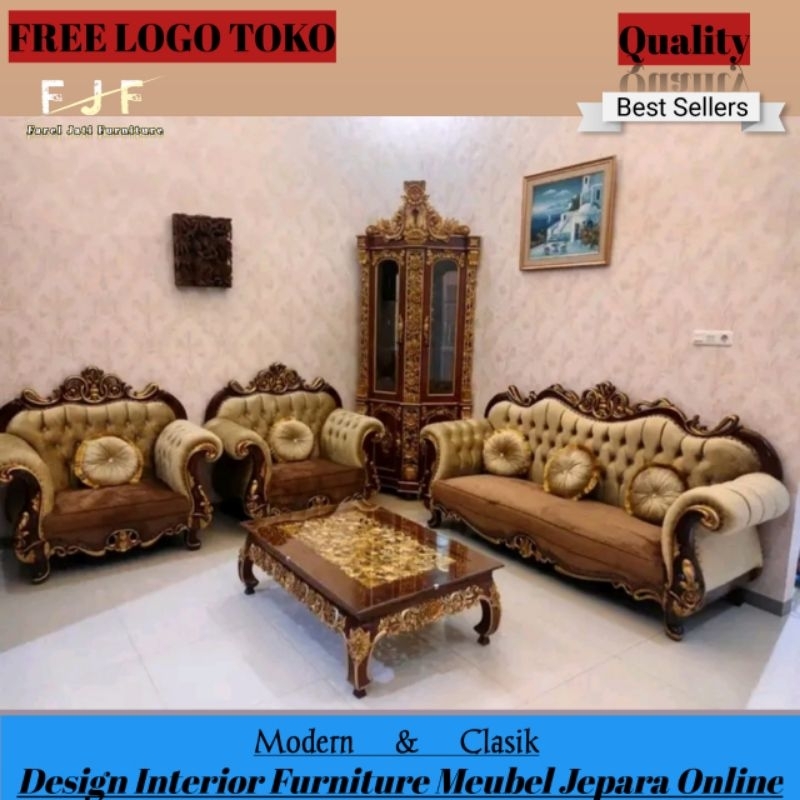 Kursi Tamu Sofa Romawi Rangka Kayu Jati Perhutani Luxury Sofa Ruang Tamu