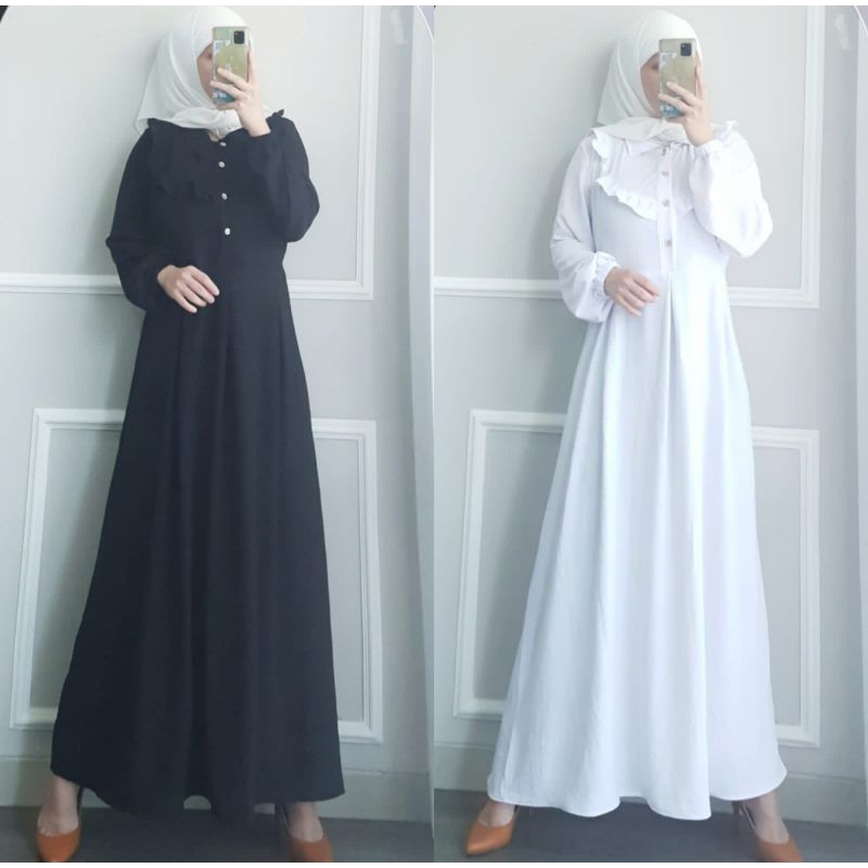 Gamis cringkel gamis hitam putih crinkle airflow Ld110