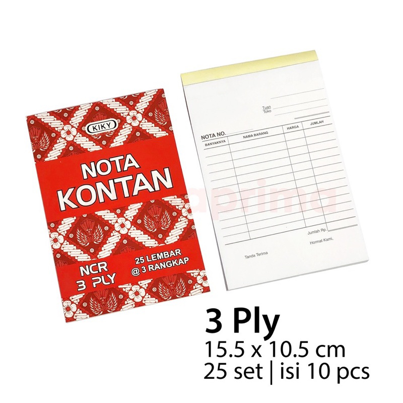 

Nota Kontan Kiky 3 ply Kecil isi 10 Buku Bon Faktur Putih Merah Kuning Rangkap 3