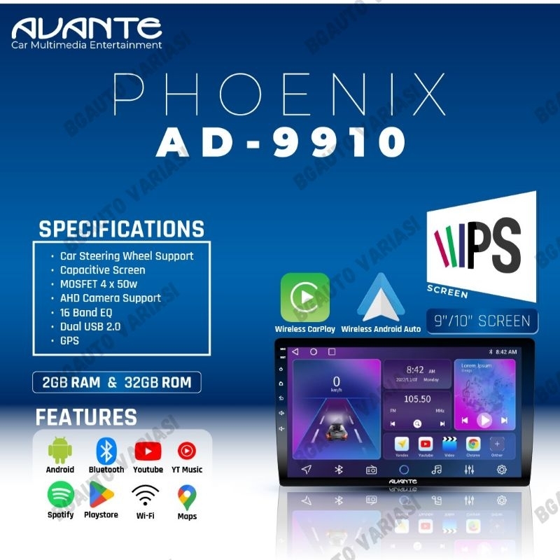 Head Unit Android Avante AD 9910 dari PioneerGaransi Resmi