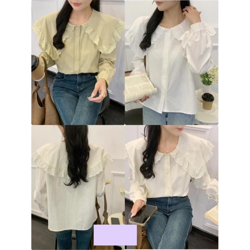 KEMEJA POLOS KERAH RENDA IMPORT