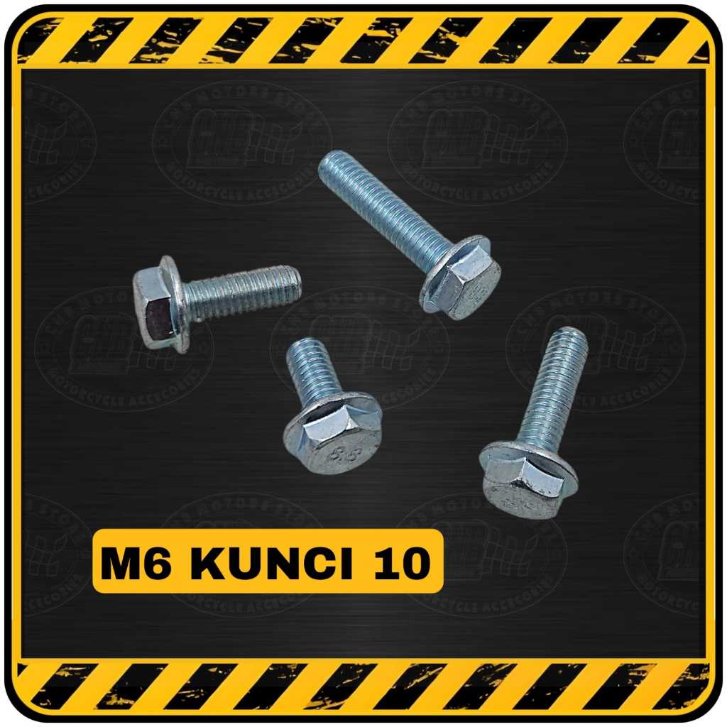 Baut Flange M6 / Baut Kunci 10 panjang 1 - 2,5 cm