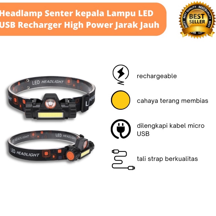 [KODE PRODUK JDFBD7839] Headlamp Lampu LED Senter Kepala Cahaya Terang Mini Swat