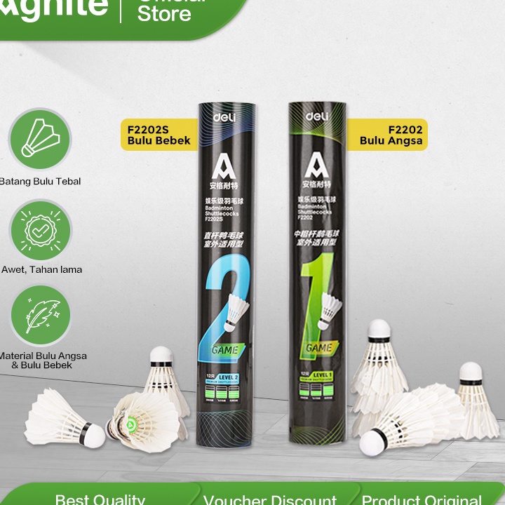 Terlaris Agnite Shuttlecocks / Kok Badminton / Kok Bulu tangkis Kok Bulu Tangkis Premium High Qualit