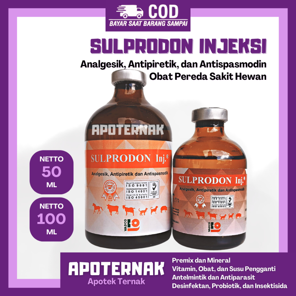 SULPRODON Inj 50 & 100 mL | Obat Pereda Sakit Hewan Analgesik Antipiretik Antispasmodik | Seperti Su