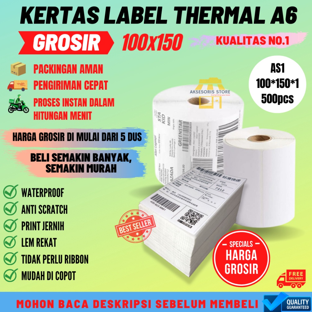 

H4rga T3rmurah GROSIR KERTAS THERMAL LABEL STICKER 350PCS 500PCS UKURAN A6 100X150 Murah