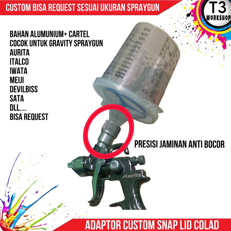 adaptor snap lid colad RPS sata & PPS CUP custom bisa request untuk spraygun samping / gravity