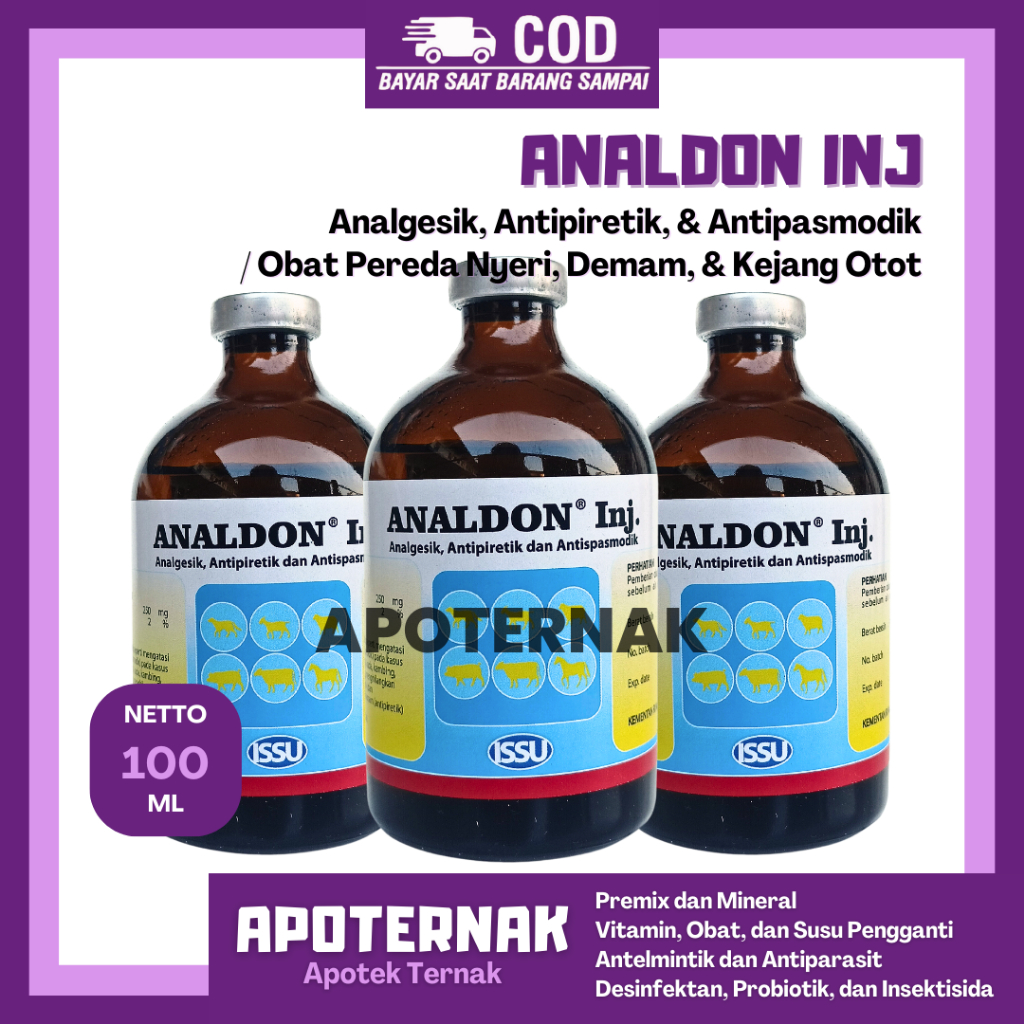 ANALDON 100 ml | Analgesik Antipiretik Antispasmodik Obat Pereda Nyeri Demam & Kejang Otot Hewan | L