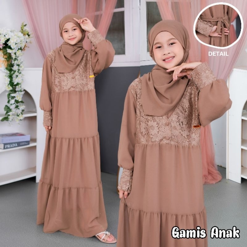 Gamis Muslim Anak Mix Burkat Plus Pasmina Bahan Ciruty Pull Puring