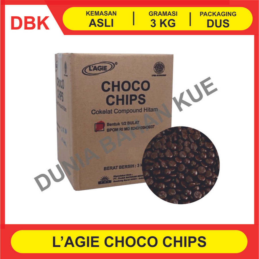 

LAGIE CHOCOCHIPS COKELAT 1/2 BULAT 3 KG - 1 DUS 4 BOX / CHOCO CHIPS COKLAT