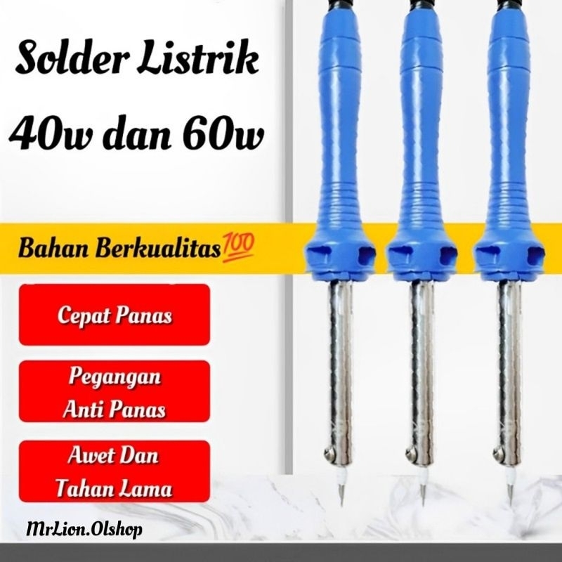 Solder Listrik 40W 60W / Solder HP PC TV Rakit Alat Patri Electric Soldering / Solder Listrik Dengan Timah 5M 10M 15M / Paket Hemat Solder Listrik + Pasta⭐ Mrlion ⭐