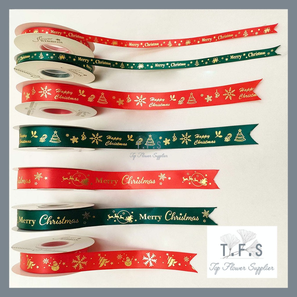 

(1 Roll 22meter) Pita Natal Pita Satin Christmas Ribbon Gift Hampers Kado Dekorasi Natal Motif Merry Christmas