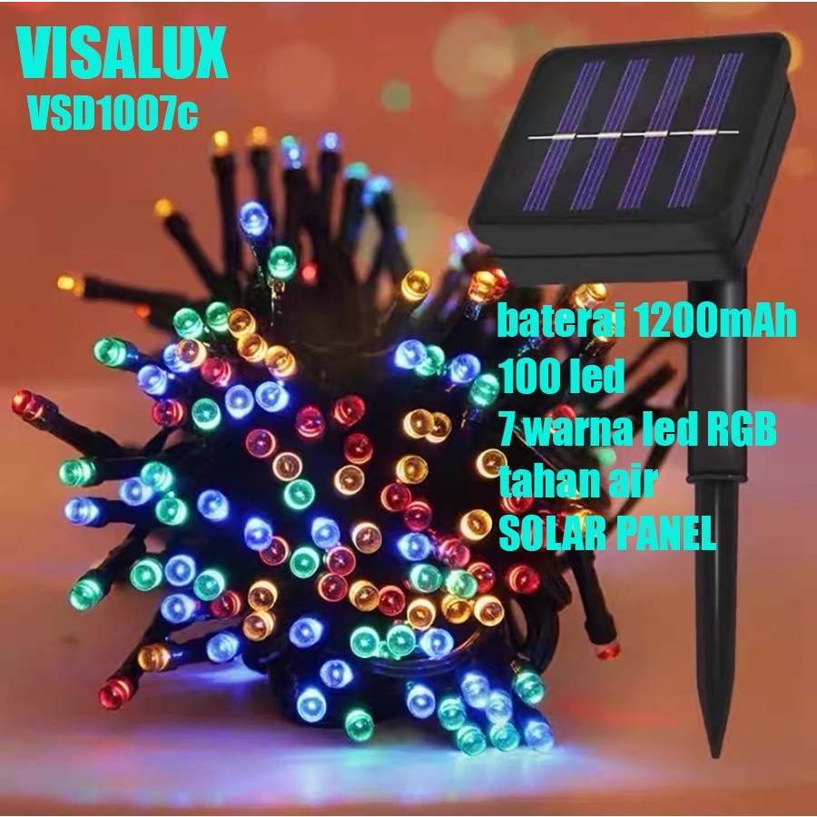 visalux vcd1007 Lampu Natal Solar Panel Warna Warni 100LED RGB outdoor