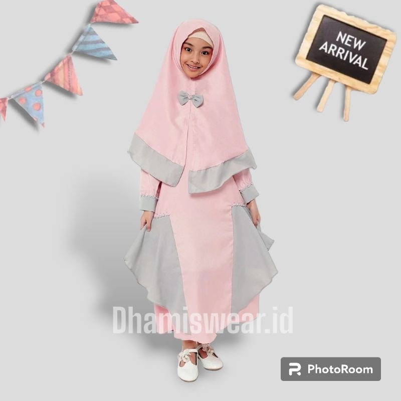 6 Gamis Dress Anak Princessa Pink Abu Cantik