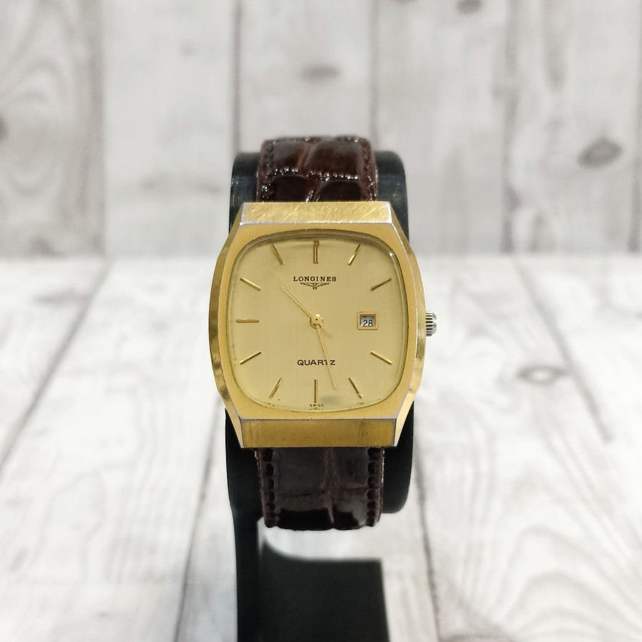 Jam Tangan Longines Tonneau Classic Vintage Quartz Jadul Langka Retro Kuno Emas Original Asli Murah 