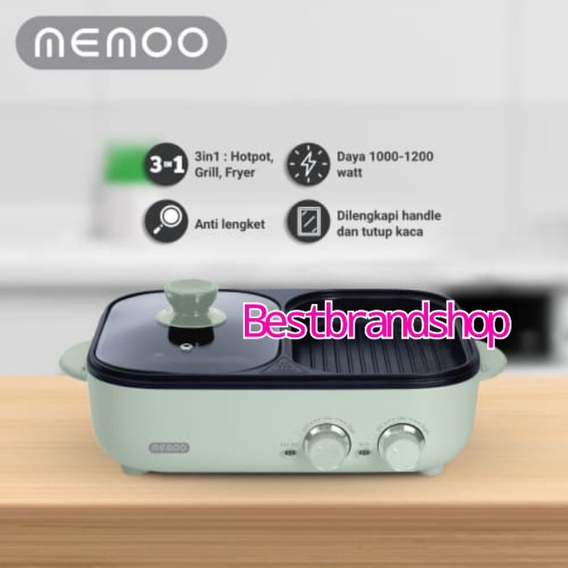 MEMOO MULTI COOKER 3IN1  1.5 LTR 3IN1 HOTPOT GRILL FRYER