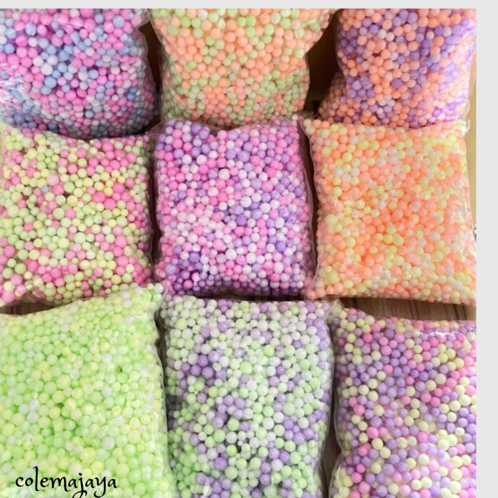 STEREFOAM/STYROFOAM SALJU UNGU PINK KUNING|Styrofoam butir warna warni foam slime|Butiran Gabus / St