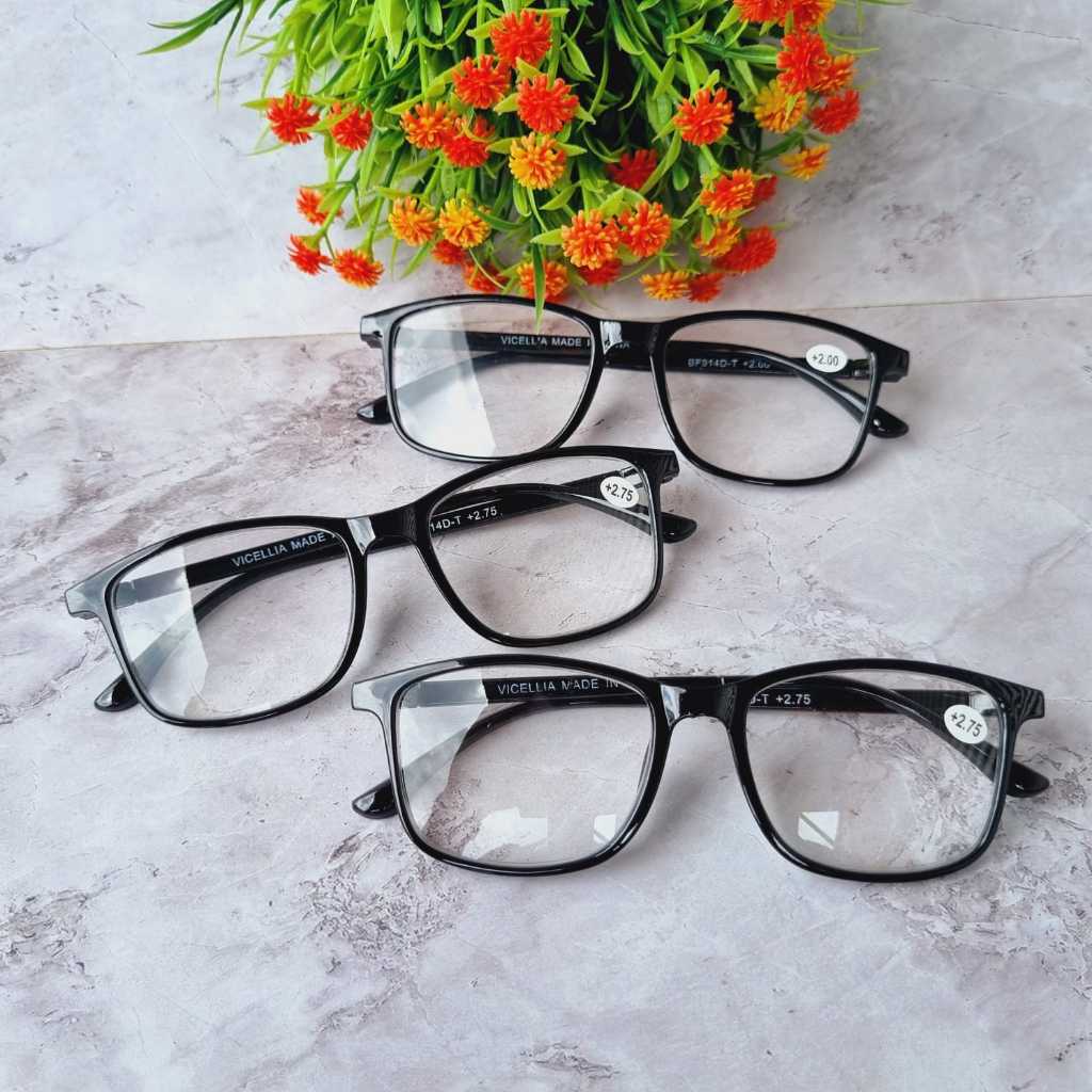 KACAMATA BACA PLUS(+) CEWEK/COWOK TYPE BF914T.HITAM UKURAN +1,00 - +3,00 /KACAMATA BACA FASHION/KACA