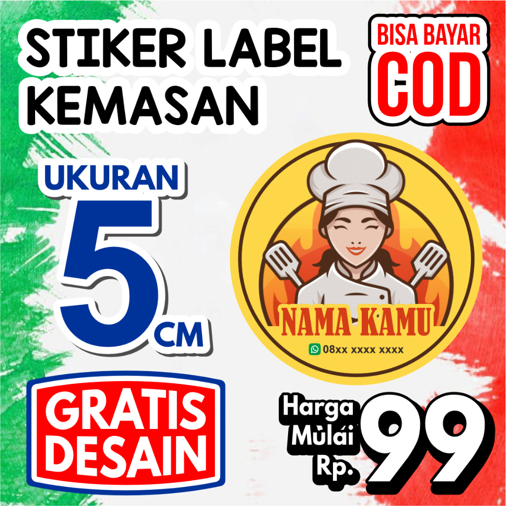 

Cetak Stiker 5 CM Label Kemasan Toples Kue kering camilan makanan minuman skincare MURAH