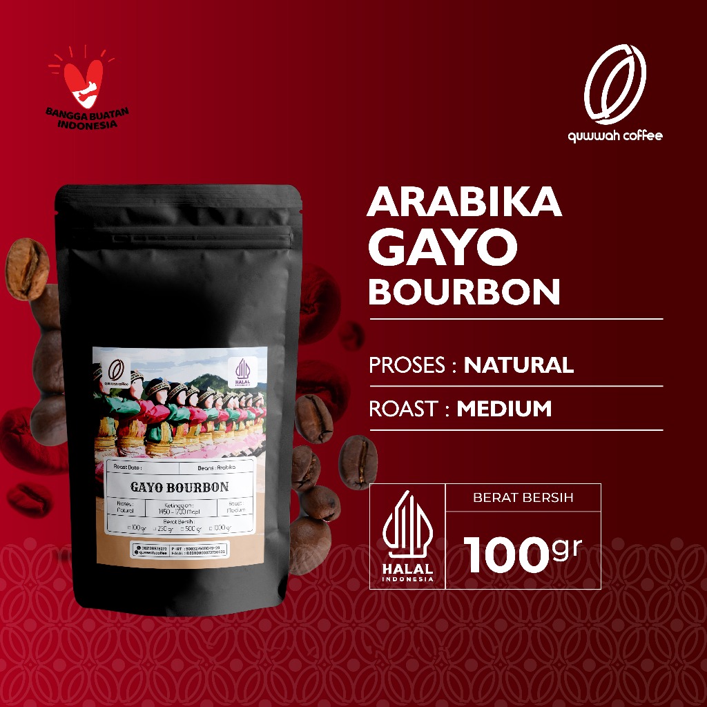 

Biji Kopi Bubuk Arabika Gayo Bourbon Natural Arabica Coffee Beans Single Origin Coffee Roast Bean Tubruk Espresso Dan Manual Brew 100 gram