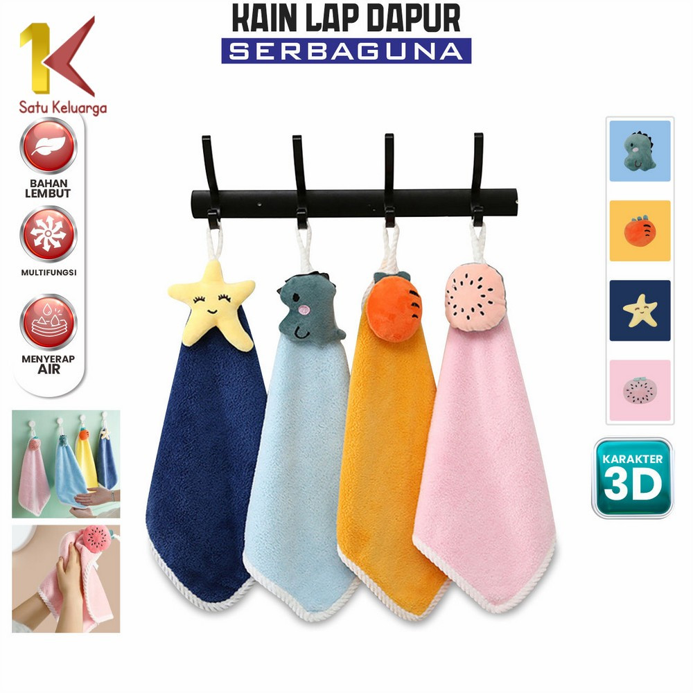 Satu Keluarga Lap Tangan Gantung Karakter 3D C964 Hand Towel Kain Lap Dapur Serbaguna / Lap Handuk T