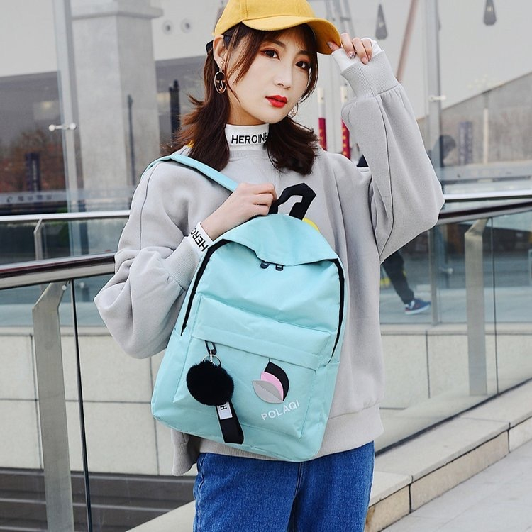 ST Tas Ransel Wanita / Backpack FREE POM POM / Tas Sekolah / Ransel Korean Style / Ransel Kasual / R