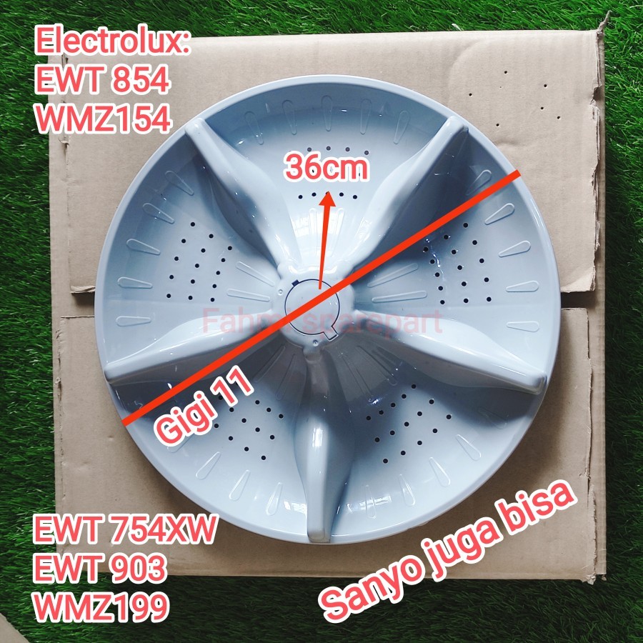 SPAREPART MESIN CUCI PULSATOR MESIN CUCI ELECTROLUX EWT Atau Sanyo 36cm Gigi 11