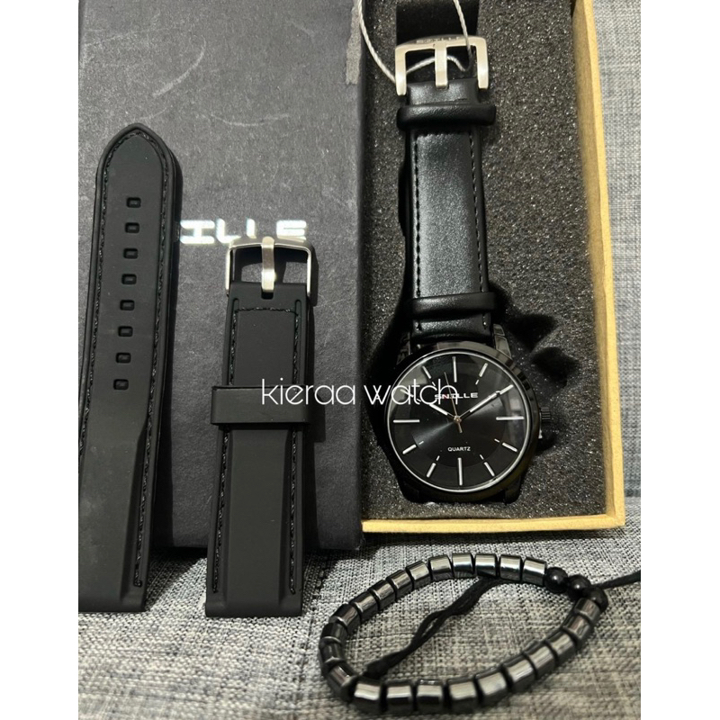 Jam Tangan Pria Casual SNILLE Original Kulit Asli Paket Free Tali Cadangan Dan Gelang Keren - Bisa B