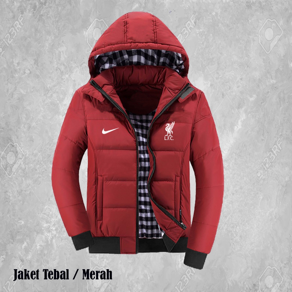 Jaket Premium Logo Liverpool, Jaket Puffer Tebal, Jaket Parka, Jaket Kupluk Parasut