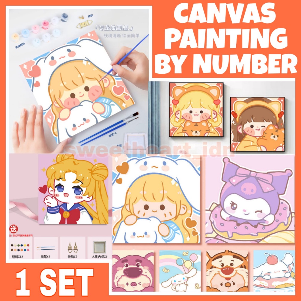 

[PRODUK DN9JP50] Canvas Painting By Number / Melukis Mewarnai Kanvas Nomor Prakarya Anak ➞Ready Stok