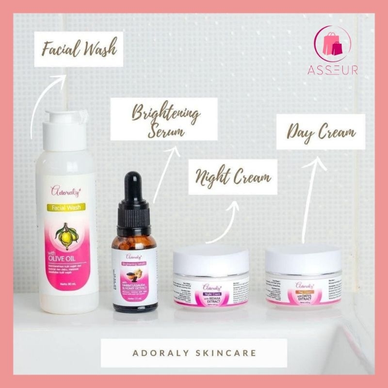 ADORALY SKINCARE BPOM - Skincare Penghilang Flek Hitam, Anti Jerawat, Kusam + Serum Glowing
