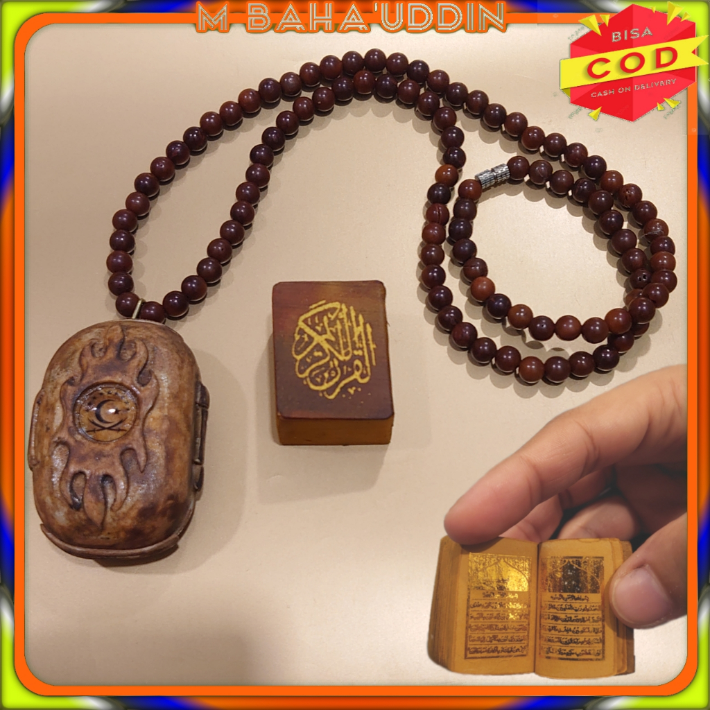 Stambul Al Qur'an pingulan tinta emas wadah bandul antik+kalung kaoka