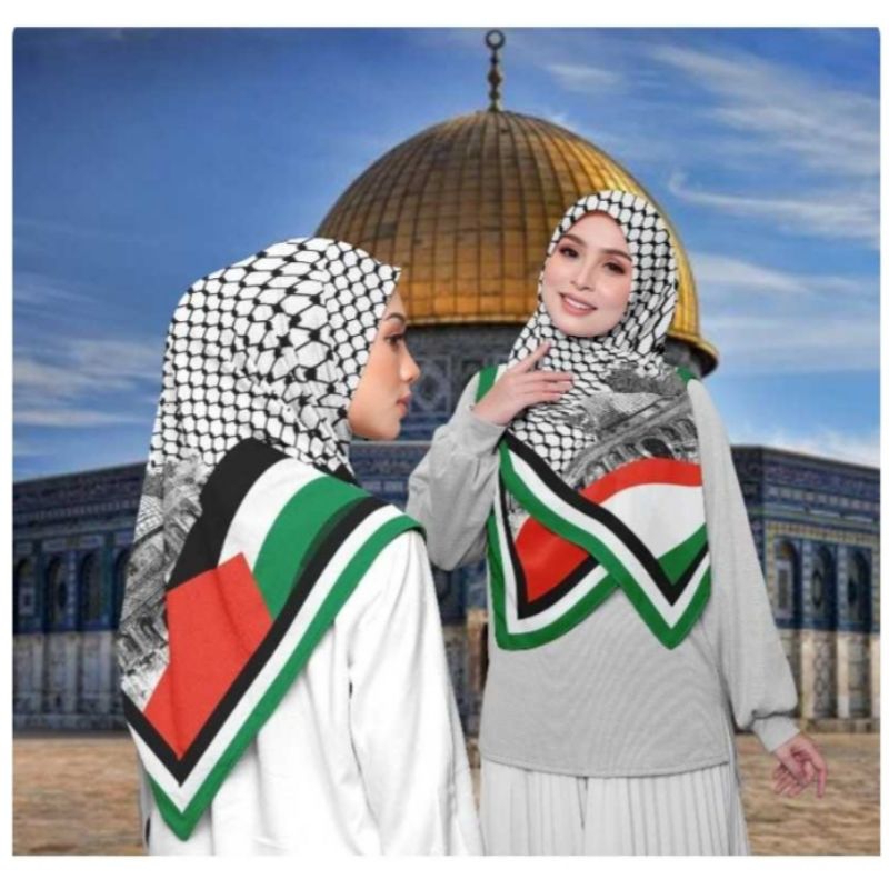 kerudung segi empat motif palestina