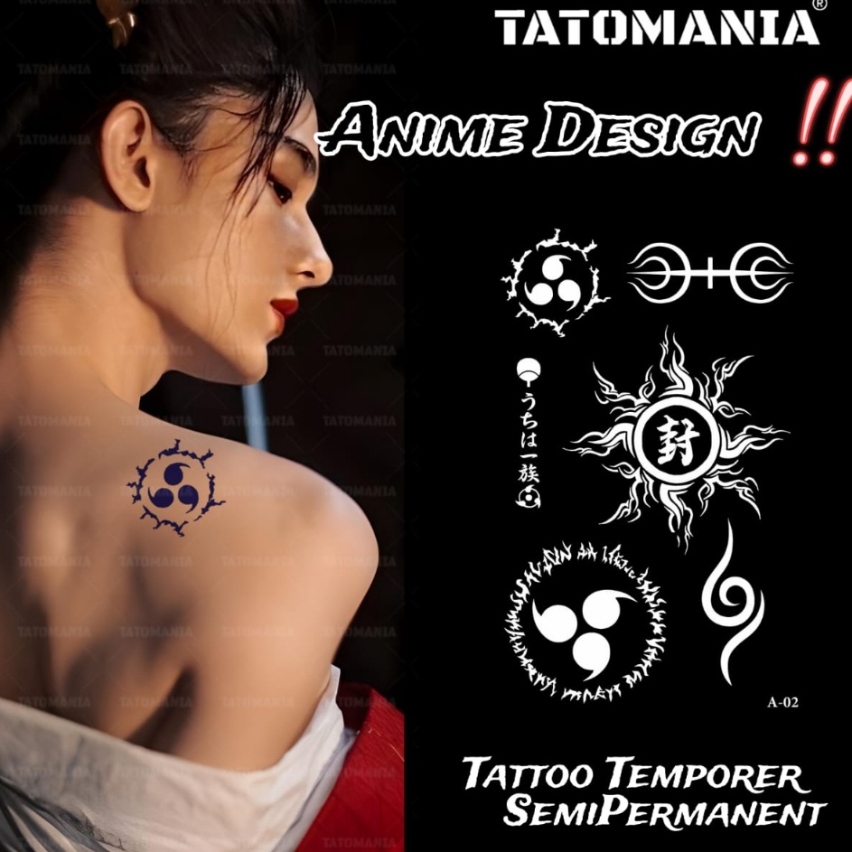 Stock Banyak TATOMANIA-Tato semi permanen Motif Animasi Naruto One Piece Bonten anti air