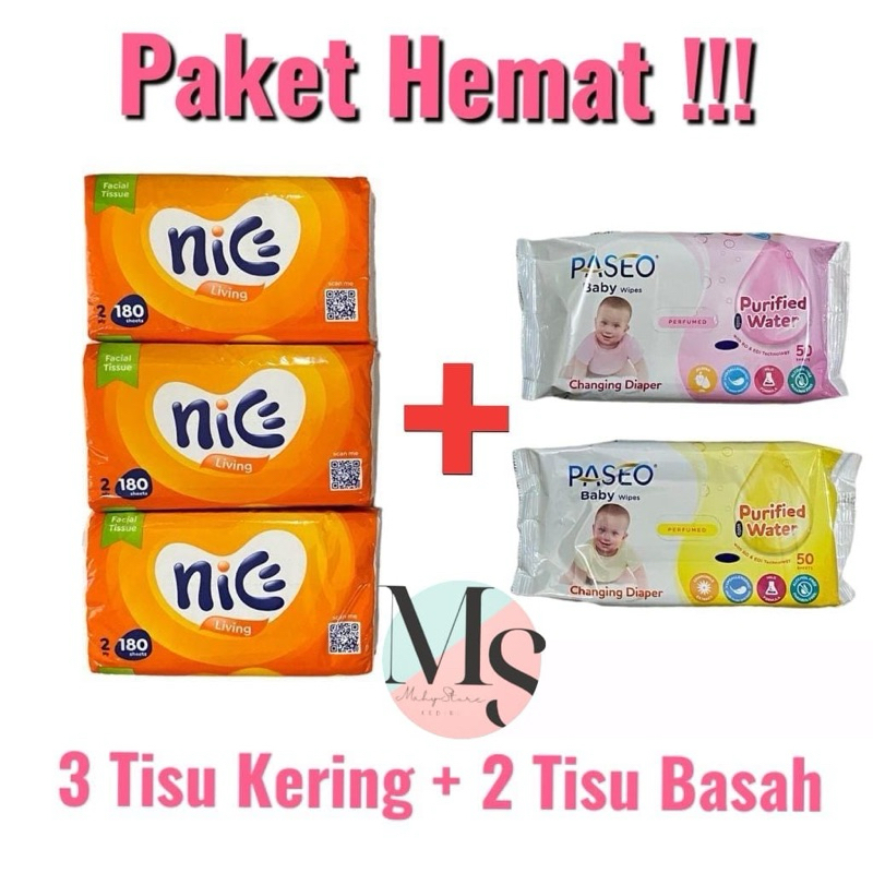 Paket Tisu Kering + Tisu Basah (Nice/Paseo)