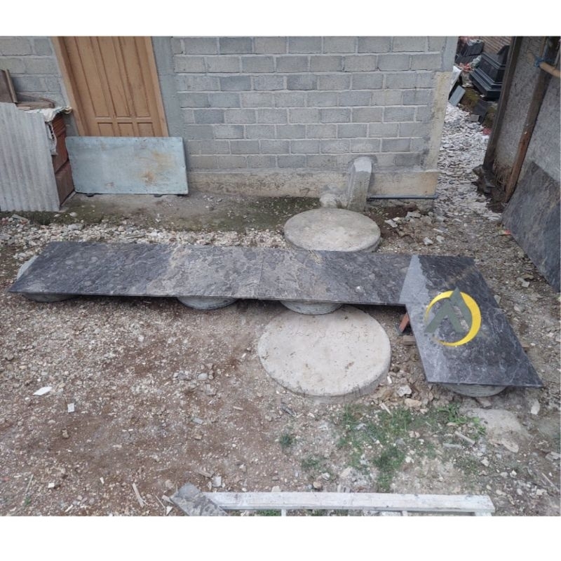 Meja dapur kitchen set letter L batu marmer grey glossy