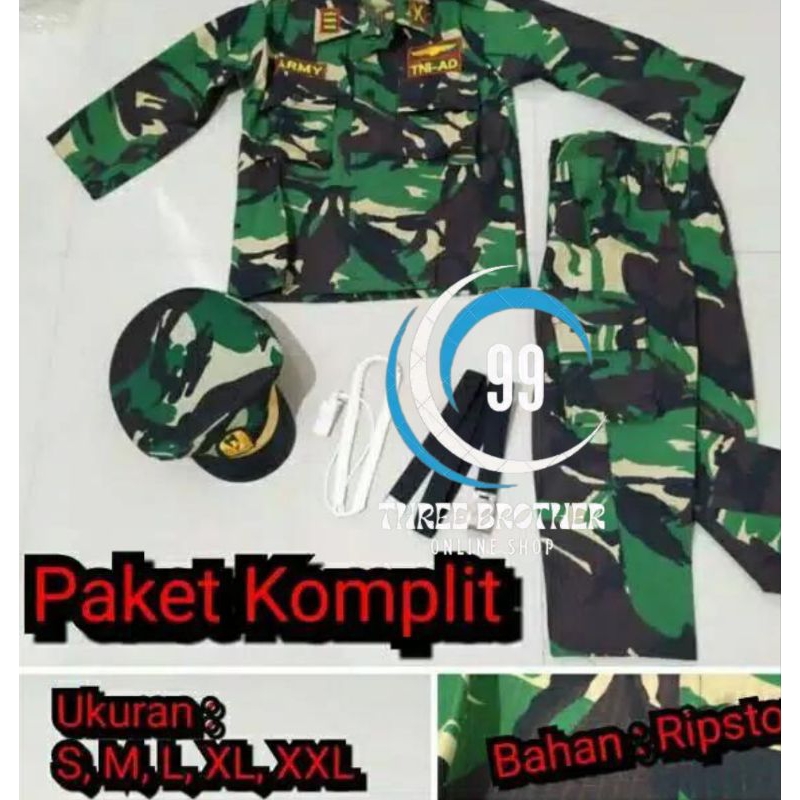 Baju Seragam TNI AD Tentara Cilik Anak Laki Laki Perempuan Lengkap Full Atribut