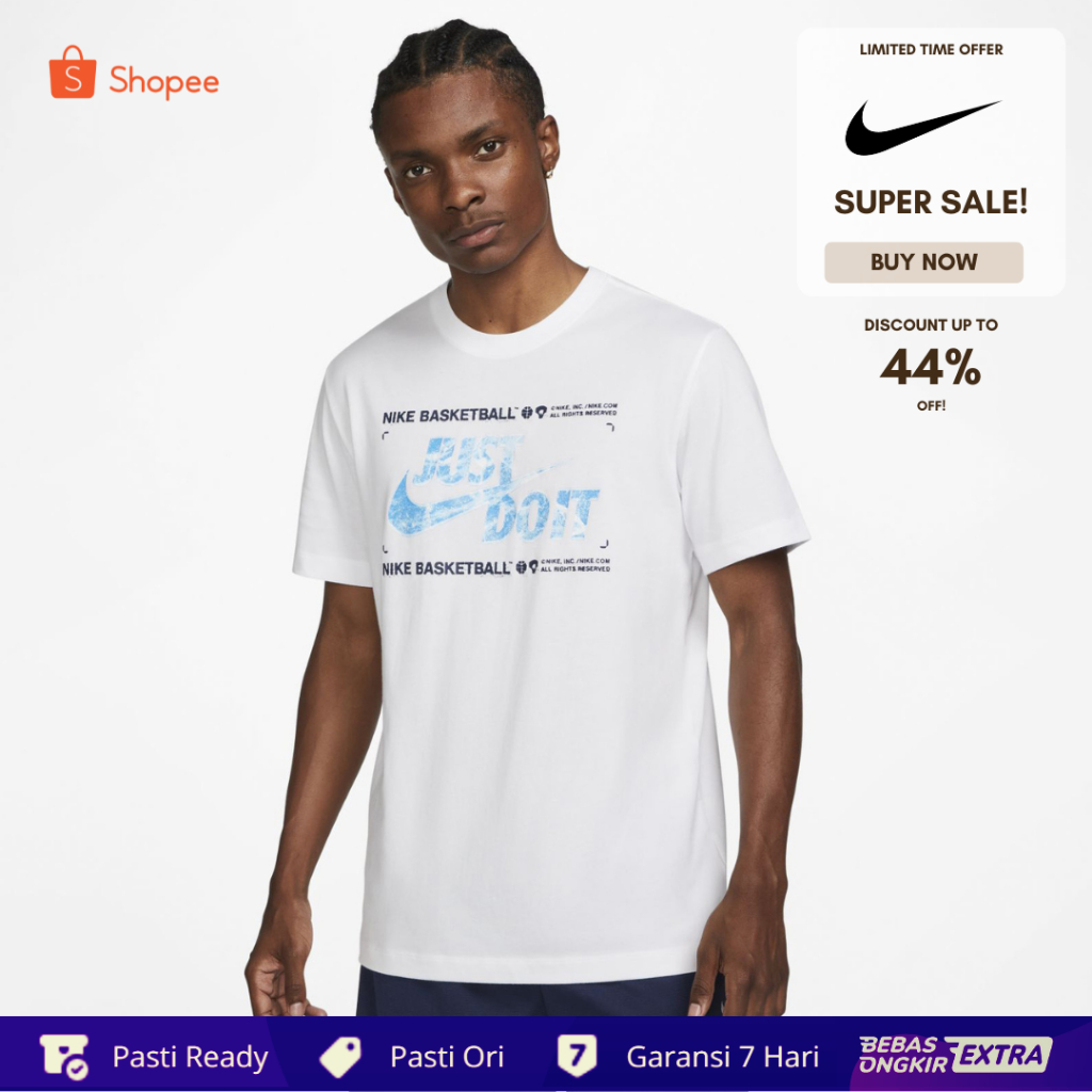 Kaos Nike Original Pria Dry-Fit Basketball Just Do It Tee - Putih