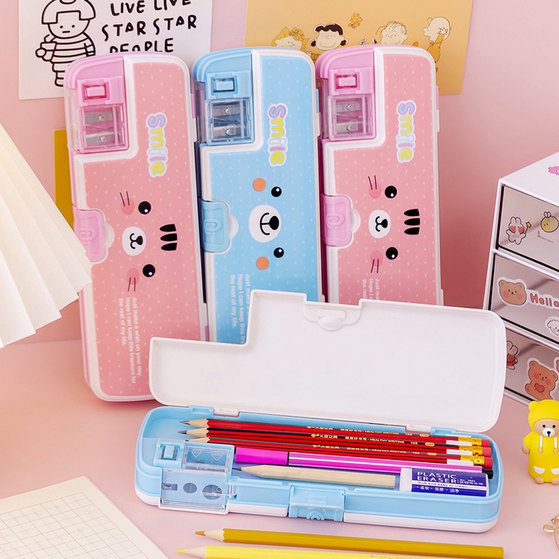 

R3@dy Br0 Kotak Pensil Pencil Case Double-Layer Multifungsi Alat Tulis Sekolah Lucu itas Besar Murah