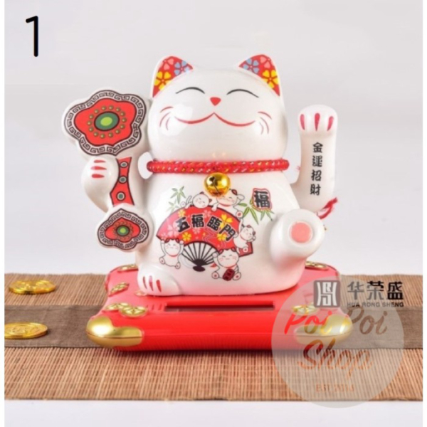 Unik Patung Pajangan Boneka Kucing Hoki Premium Keramik Solar Maneki Neko - #1 Diskon