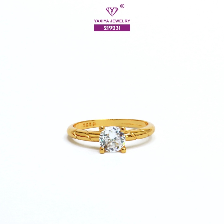 Yaxiya Cincin Solitaire Permata Perhiasan Lapis Emas 18K 666