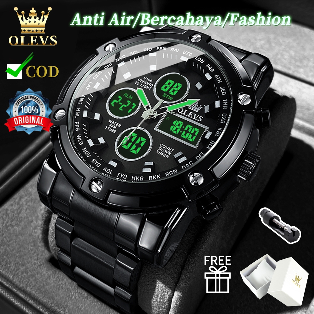 RECOMMENDED OLEVS Jam Tangan Pria Anti Air Original Digital Multifungsi Kronograf LED Alarm Tahan