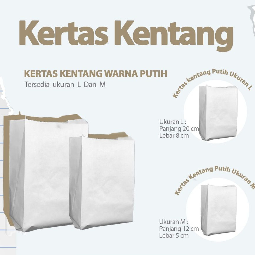 Kertas Kentang Goreng Warna PUTIH (100pcs) /Kertas Ayam Goreng / KAntong Papper Bag