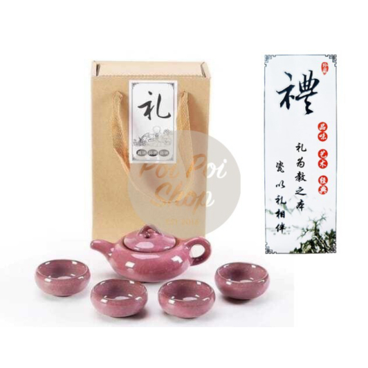 Promo CHINESE TEA POT SET CERAMIC CUP TEKO TEH CHINA CANGKIR KERAMIK SET - 4 Cup Pink Limited