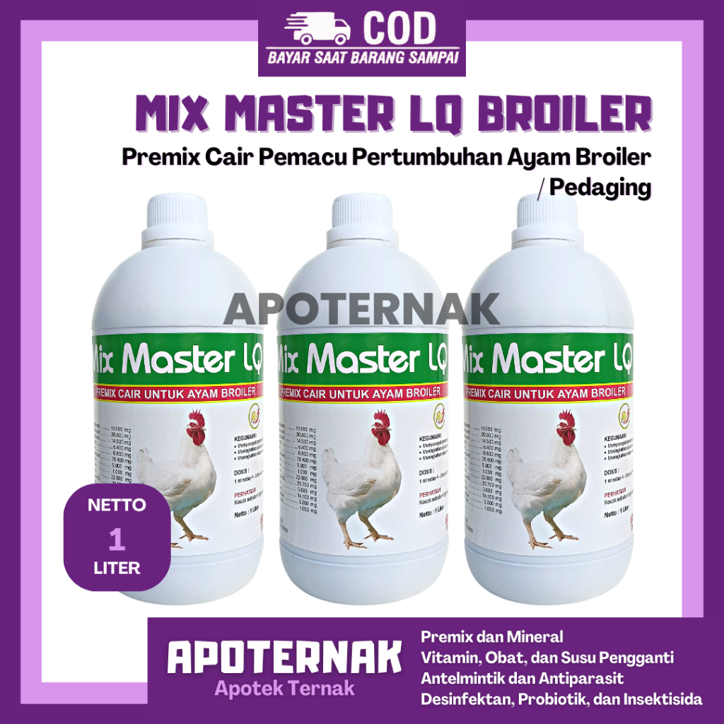 MIX MASTER LQ BROILER | Premix Cair Ayam Broiler Pedaging | Premix Cair 1 Liter