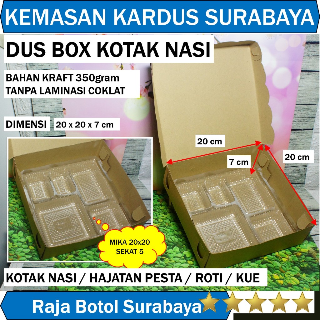 Dus Nasi Kotak 20x20 Box Kraft kemasan Renda Bungkus makanan nasi snack jajan kue cake hampers Mika 