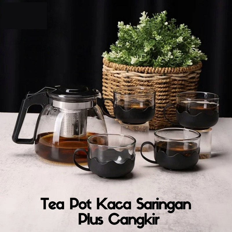 GSF G-3505 Set 5 in 1 Tea Pot | Teko Kaca dengan Saringan Plus Cangkir