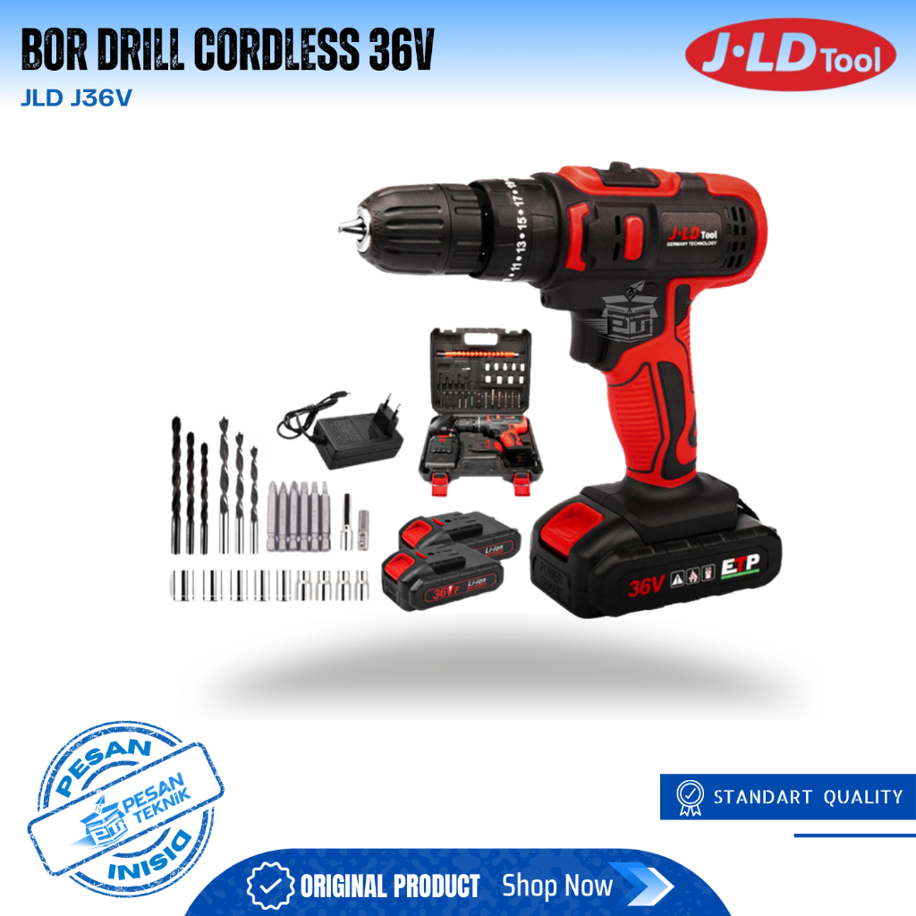 Mesin bor baterai cordless 36V + aksesories - 13MM JLD