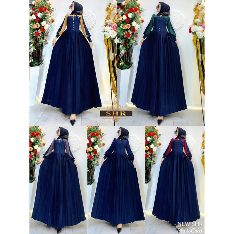 NEW MAXI DRES JEANS MIX SWEDE LIPIT POLOS PRINT LD 106-108 ORI SHR 100%