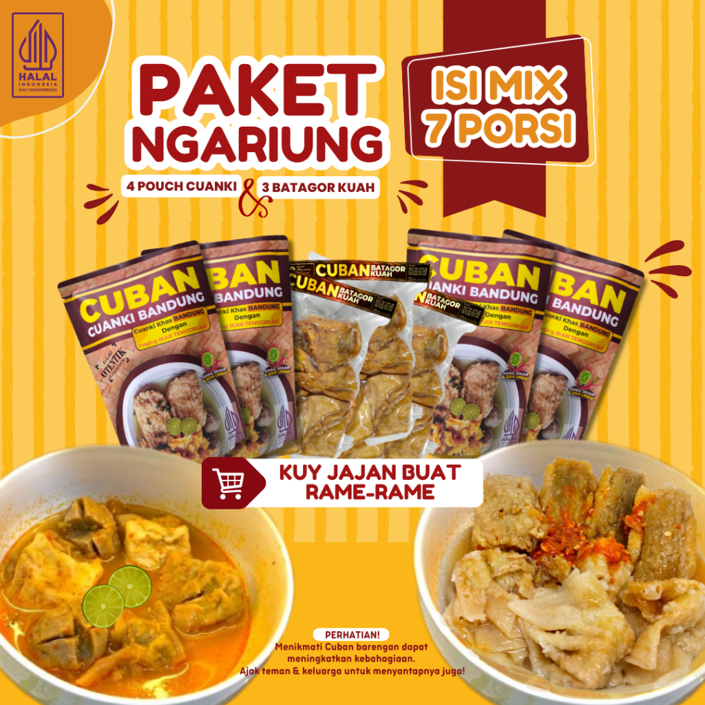 

Cuban Paket Ngariung isi 7 Porsi Cuanki Batagor Kuah Bakso Kuliner Khas Bandung Nikmat Lezat